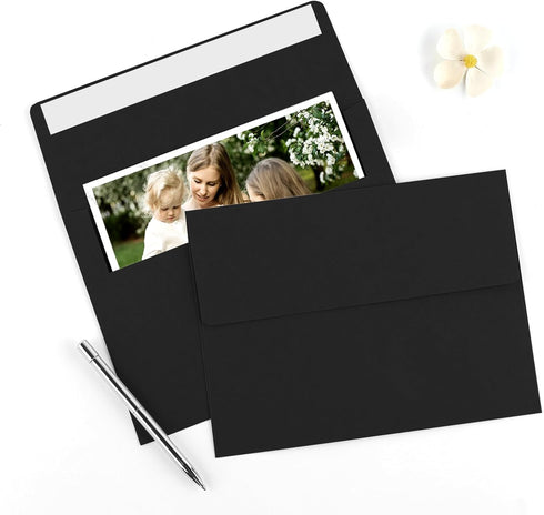 100 Pack A2 Envelopes, Black Envelopes Self Seal, Printable Envelopes for Invitation, Baby Shower, Birthday Party, Wedding, Postcards, Mailing, Gr...