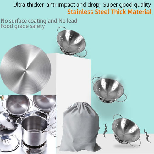 Mini Kids Stainless Steel Cookware Kitchen Cooking Toys Pretend Utensils with Cookware Play Pots and Pans Playset ,Cooking Utensils Pot Rack Organ...