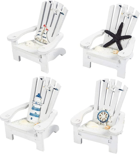 Set of 4 Mini Beach Chair for Bathroom, Nautical Home Decor, Ocean Decorations, & Beach Decor (4 in)...