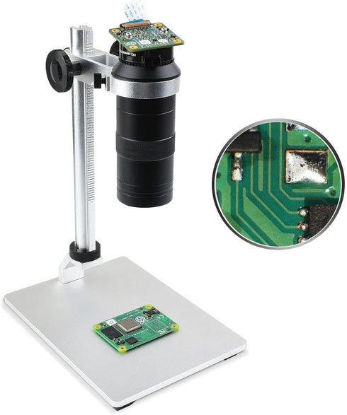 100X Microscope Lens for Raspberry Pi, C/CS-Mount, 0.12X ~ 1.8X Optical Magnification, Compatible with Raspberry Pi HQ Camera...
