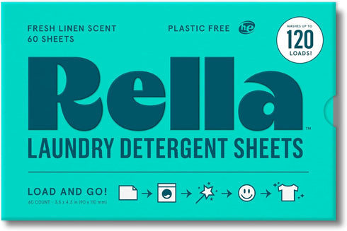 Rella Laundry Detergent Sheets, 60 Laundry Sheets, Laundry Soap Sheets with Fresh Linen Scent, Eco Friendly Travel Laundry Detergent, Biodegradabl...