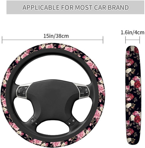 Swono Roses Car Steering Wheel Cover,Watercolor Floral Rose Peony Safe Driving Anti-Slip Steering Wheel Covers Steering Wheel Protection Case No S...