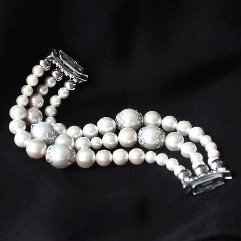 White Pearl Bands Compatible with Samsung Gear S2 Smartwatch Bands Exercising Elastic Stretch Handmade Jewelry Bracelet Watch Replacement Strap Wr...