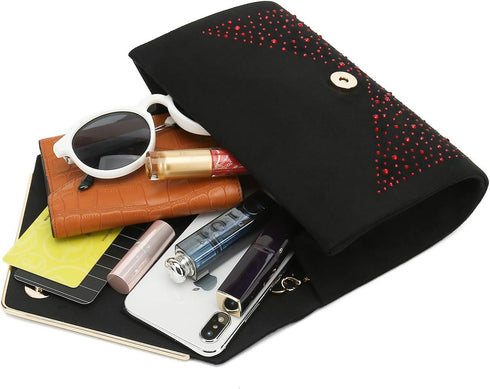 CHARMING TAILOR Envelope Purse Formal Faux Suede Clutch Rhinestone Evening Bag for Women Party Handbag...