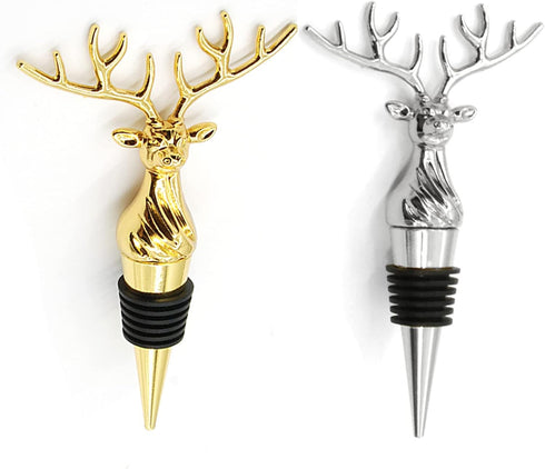 2 Packs Deer Wine Stoppers?Reusable Alloy Wine Bottle Accessories Stoppers for Home Bar or Party (Sliver+gold)...