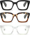 3 Pack Oversize Square Design Reading Glasses for Women, Blue Light Blocking Reader (Black&Leopard&Transparent, 2.75)...