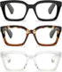 3 Pack Oversize Square Design Reading Glasses for Women, Blue Light Blocking Reader (Black&Leopard&Transparent, 1.75)...