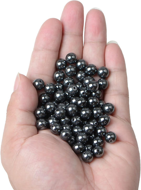 Bymitel 8mm Natural Hematite Metallic Round Beads Gemstones Genuine with 140pcs DIY Jewelry Making Unisex (8mm 140pcs, Hematite)...