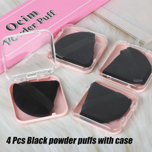 4 Pack Triangle Powder Puffs for Face Powder,Soft Velour Makeup Setting Powder Puff with Case,Black...