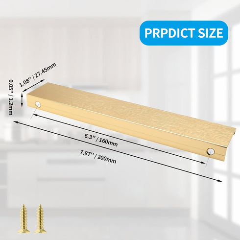 6 Pack Finger Pulls for Cabinets?200mm / 7.87" Length Hidden Door Handle, Brass Edge Pull Finger Edge Pull for Cabinet Handles Drawers Pull Hardwa...