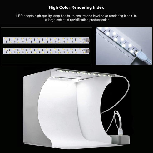 Mini Studio Light Box PULUZ 7.87in/20cm Foldable Photography Lighting Shooting Tent Kit with 40 LED Beads,6 Colors Backdrops for Small Size Items...