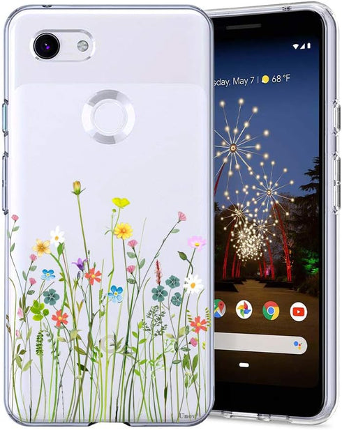 Unov Pixel 3a Case Clear with Design Soft TPU Shock Absorption Slim Embossed Pattern Protective Back Cover for Pixel 3a 5.6 inch (Flower Bouquet)...