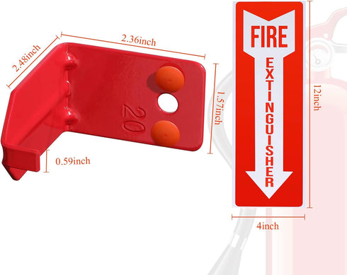 2 Pack Fire Extinguisher Holder and 4 Pieces Fire Extinguisher Sign Sticker, 20lb Fire Extinguisher Wall Hook Mount Bracket for Big and Small Fire...