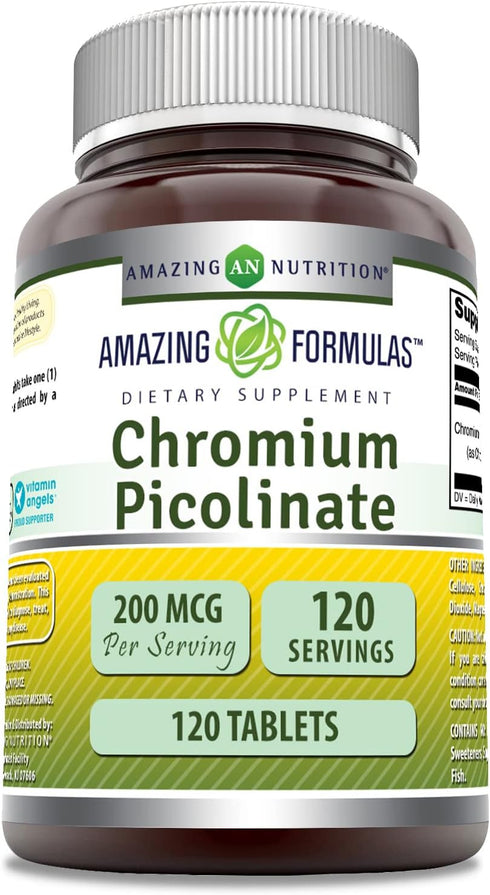Amazing Formulas Chromium Picolinate Supplement | 200 Mcg Per Serving | Tablets | Non-GMO | Gluten Free | Made in USA (120 Count)...
