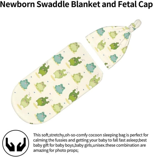 Cartoon Frog Newborn Swaddling Blanket Beanie Hat Sets Soft Baby Receiving Funny Animal Blanket Soft Sleeping Bag New Born Soft Sleep Sacks for Bo...