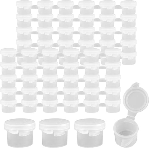 AUEAR 60 Pieces Empty Paint Pot 10 Strips Mini Container with Lid Clear Acrylic for Schools Classrooms Paintings Art Festivals (3ml/ 0.1oz)...