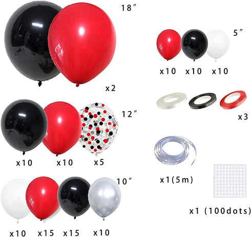 Red Black White Silver Balloon Garland Arch Kit - Red and White Balloons Red Black Silver Balloons for Poker Cards Birthday Wedding Retirement Cla...