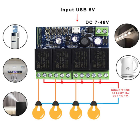 Ewelink WiFi Wireless Smart Relay Module USB 5v 4 Channel Inching Self-Lock Latched Dry Contact Remote Switch for Access Control, Garage Door,Home...