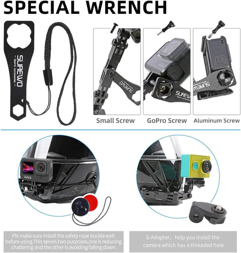 SUREWO Aluminum Motorcycle Helmet Chin Mount Compatible with GoPro Hero 12/11/10/9/8/7/6/5 Black,DJI Osmo Action 3/2/AKASO/Campark and More...