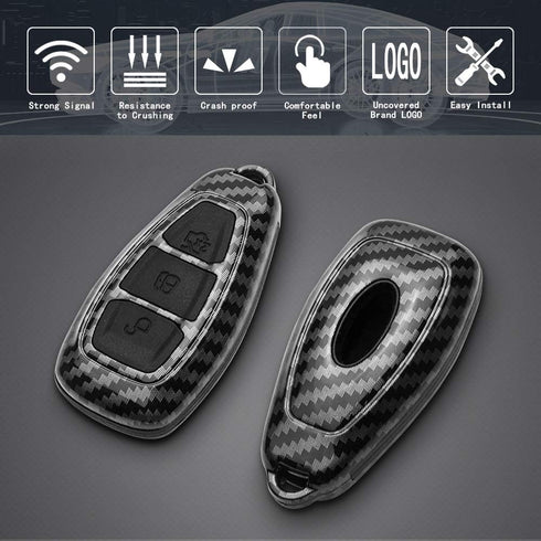 TANGSEN Key Fob Case Compatible with Ford C-MAX Escape Fiesta Focus RS Fusion 3 Button Keyless Entry Remote Carbon Fiber Pattern ABS Black Silicon...