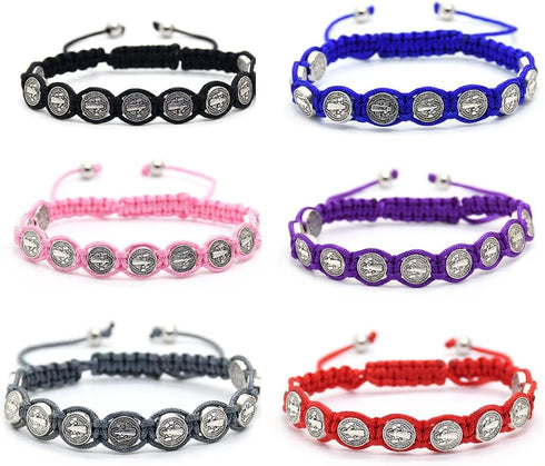 Fuqimanman2020 6pcs Saint Benedict Medal on Adjustable Cord Wrist Bracelet Set Cross Mary Virgin Saint Jude for Women Men Evil Protection Prayer R...