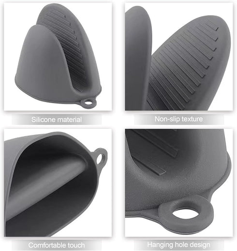 4PCS Silicone Oven Mitts Heat Resistant,Mini Oven Mitts Rubber Oven Glove for Kitchen Frying Cooking Baking BBQ (Black+Grey)...