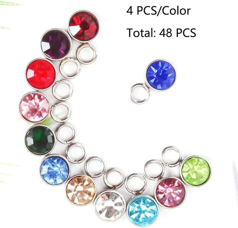 Juland 48 Pieces Crystal Birthstone Charms Handmade Round Beads Pendants with Rings Mixed DIY Jewelry Findings Making Charms for Making Jewelry Ne...