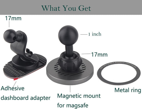 Magnetic Car Mount Cell Phone Holder with 1 inch Ball for MagSafe iPhone Smartphones, Compatible with RAM Mounts B Size Double Socket Arm......