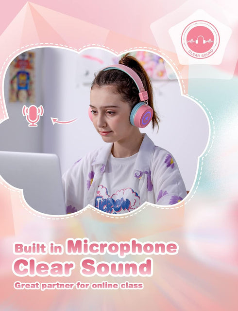 Link Dream Kids Bluetooth Headphones with Microphone for School On-Ear Headphone Toddler Children Wireless Headphone Headset with LED Lights Compa...