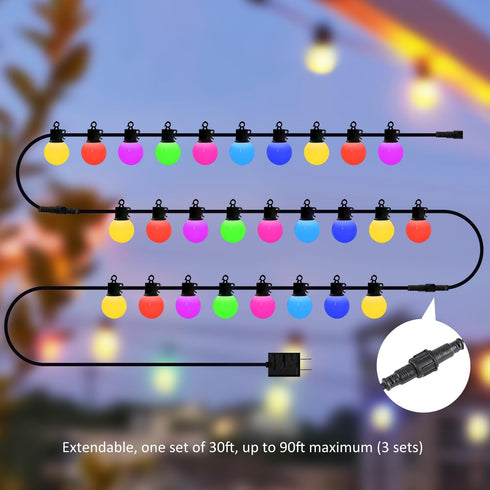 Outdoor String Lights, Outdoor Smart Patio Light, 30FT Color Changing String Lights with 15 Shatterproof LED Bulbs without a Controller, Extendabl...