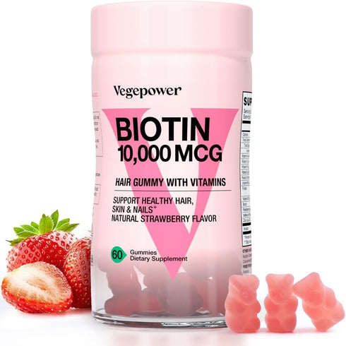 Biotin 10000mcg Hair Growth Gummies - Vegan Biotin Supplement Supports Healthy Hair, Skin and Nails, Non-GMO Hair Vitamin Gummy for Women Men Stra...