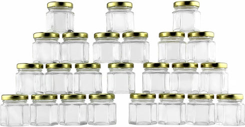 Cornucopia Brands Mini Hexagon Glass Jars (1.5oz, 48-Pack); Tiny Hex Jars w/Gold Lids for Spices, Gifts, Party Favors, DIY and More, 3-Tablespoon ...