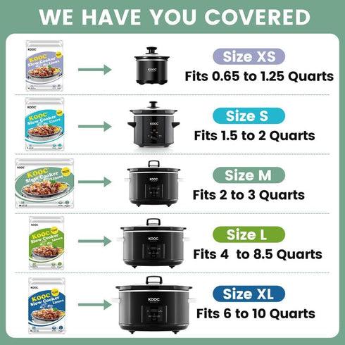 KOOC Slow Cooker Liners 11x17 inch 10 count Middle Size Disposable Pot Liners Cooking Bags Fit 2QT to 3QT Pot BPA Free Fresh Locking Seal Design...