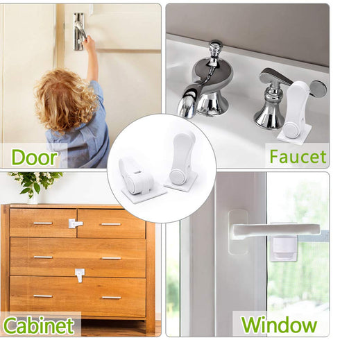 Door Lever Child Proof - Baby Proofing Door Handle -Toddler Safety Doorknob Latch for Toilet Facuet Handle - No Drilling Install - Easiest Use (Wh...