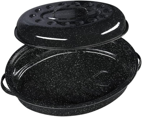 Granite Ware 15-Inch Covered Oval Roaster, 10 Lb Capacity - Enamel Steel Cookware, Dishwasher Safe & PFOA-Free, Even Heat Distribution for Roastin...