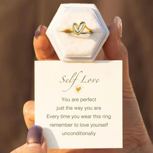 Self Love Ring Heart Ring Set for Women,Dainty Love Layered Heart Stackable Rings Fashion Heart Two-in-One Wedding Engagement Ring Sets Jewelry...