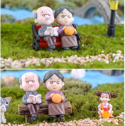 2Pcs Mini Couple Figures Grandma Grandpa Sweety Lovers Old Couple Ornament for Fairy Garden Figurines Miniature Home Decoration...
