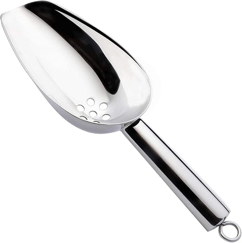 Ice Scoop with Holes. Stainless Steel Ice Scoop with Drain Holes to Reduce Unwanted Dilution. Heavy Duty and Dishwasher Safe. Six Ounce Capacity....