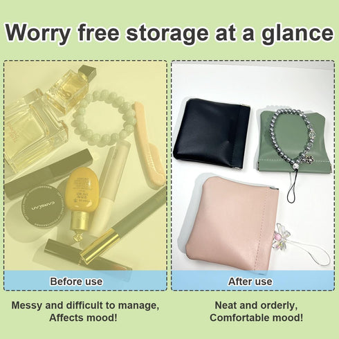3 PCS Small Makeup Bag for Purse, Pocket Cosmetic Bag Mini Portable Cosmetic Bags for Women, Waterproof Leather No Zipper Self-Closing Portable Tr...