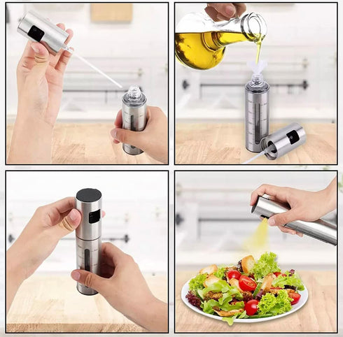 A&J Essentials Oil Sprayer for cooking- 100mL stainless steel, modern, durable, sleek design - Baking, Salad, Grilling, BBQ, Roasting - Oil dispen...