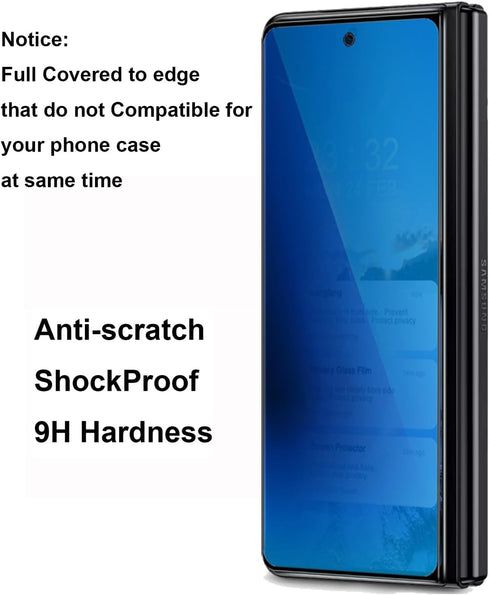 2 Pack Outer Anti-Blue Privacy Tempered Glass For Samsung Galaxy Z Fold 5 / Z Fold 4 Front Mirror Anti-Spy Screen Protector Anti-Peeping Full Cove...