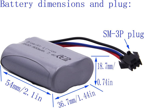Blomiky SM-3P Plug 7.4V 900mAh Li-ion Rechargeable Battery and Charger Cable for G03082R Amphibous RC Cars C82 Battery......