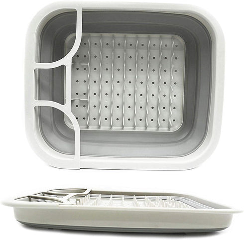 SAMMART Collapsible Dish Drainer with Drainer Board - Foldable Drying Rack Set - Portable Dinnerware Organizer - Space Saving Kitchen Storage Tray...