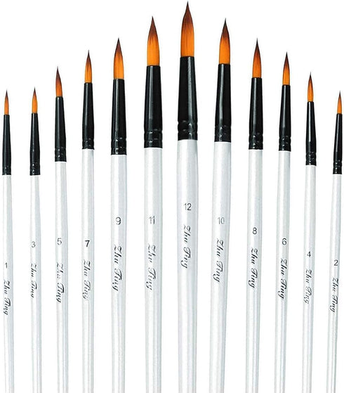 Acrylic Paint Brushes Set, 12pcs Professional Round-Pointed Tip Artist Paintbrushes for Acrylic Watercolor Oil Painting, Face Body Nail Art, Craft...