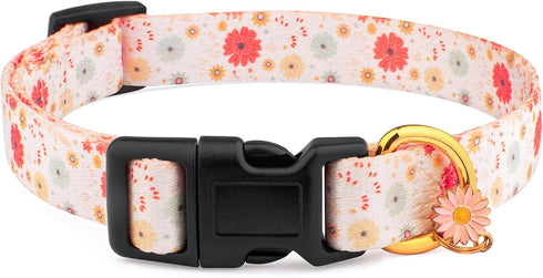 Cotton Handmade Dog Collar for Small Medium Large Dogs,Beige Daisy with Pendant Cute Dog Collars,Ideal for Girl Dogs Boy Dogs (Large)...