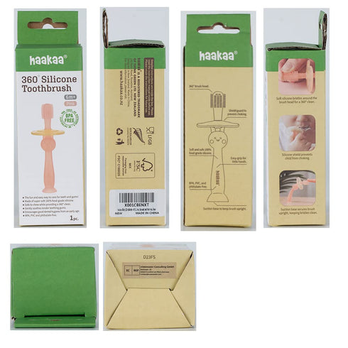 haakaa 360° Baby Toothbrush with Suction Base - Gentle Cleaning for Toddler's Self-Brushing Training, Food-Grade Silicone, Adjustable Safety Shiel...