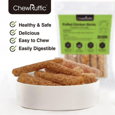 Chicken Dog Chew Sticks, Puffed Human Grade Dog Treat Sticks, Rawhide Alternative, Easy to Digest 10pcs/Pack...