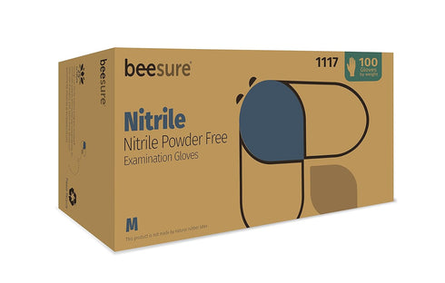 BeeSure BE1117 Nitrile Powder Free Exam Gloves, Medium (Pack of 100),Strips...