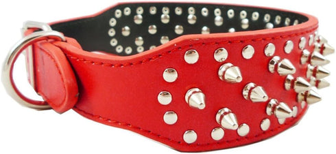 20-26" Length 2" Width Spike Rivets Leather Dog Pet Collars for Pitbull Mastiff Boxer (Red,L)...