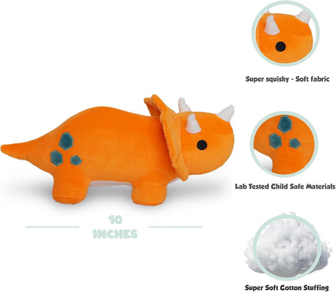 Orange Dinosaur Triceratops Plushie - 10 Inches Stuffed Animal Plush Dino - Plushy and Squishy Dinosaur with Soft Fabric and Stuffing - Cute Toy G...